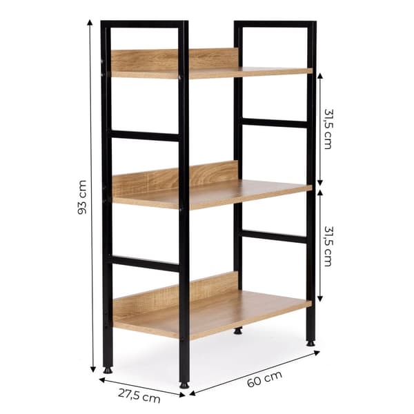 Moderne bokhylle i tre, metallramme LOFT, 3 hyller