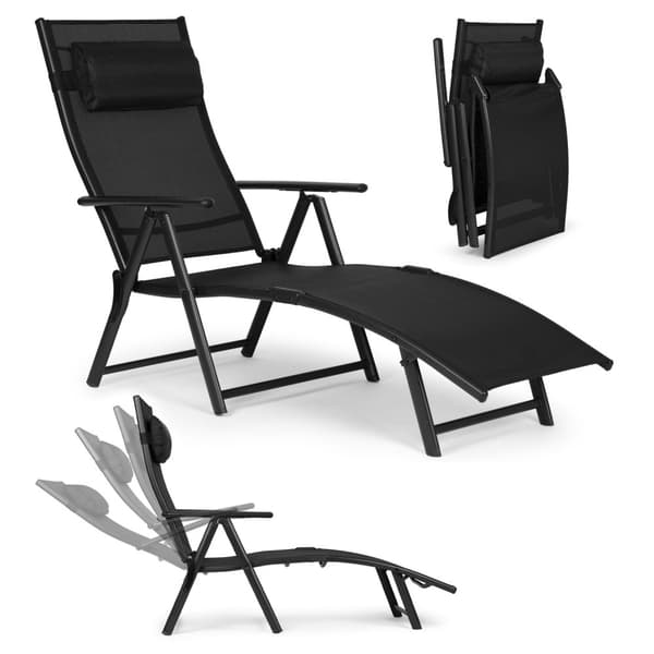 Hopfällbar strandstol, justerbart ryggstöd, stålram, svart, MultiGarden