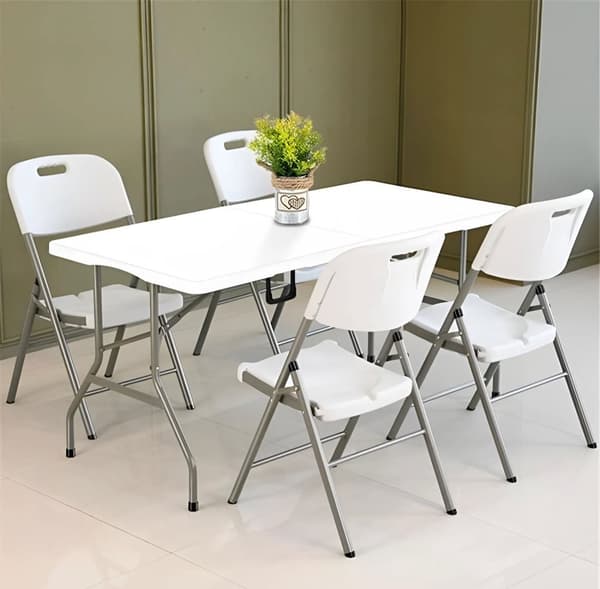 Sett med 2 sammenleggbare stoler, cateringsett, metall, HDPE, hvit, ModernHome