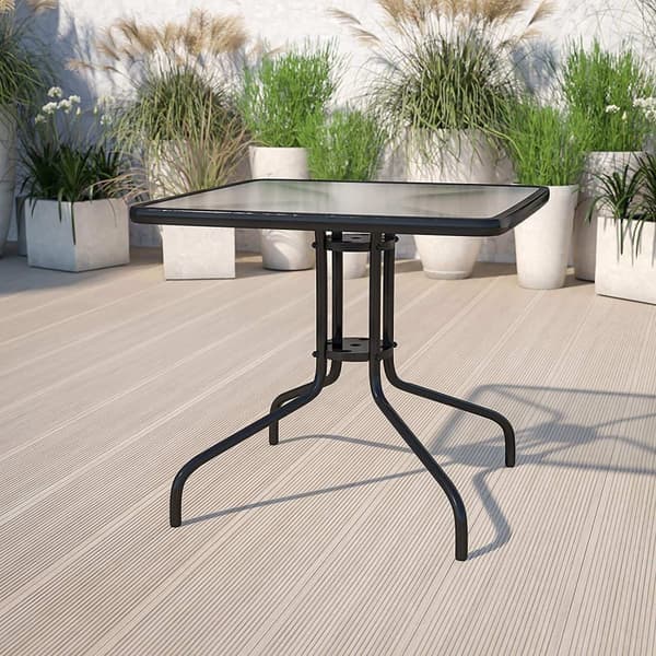 Havebord 80x80 cm, til terrasse, have, balkon, hærdet glas, paraplyhul, MultiGarden