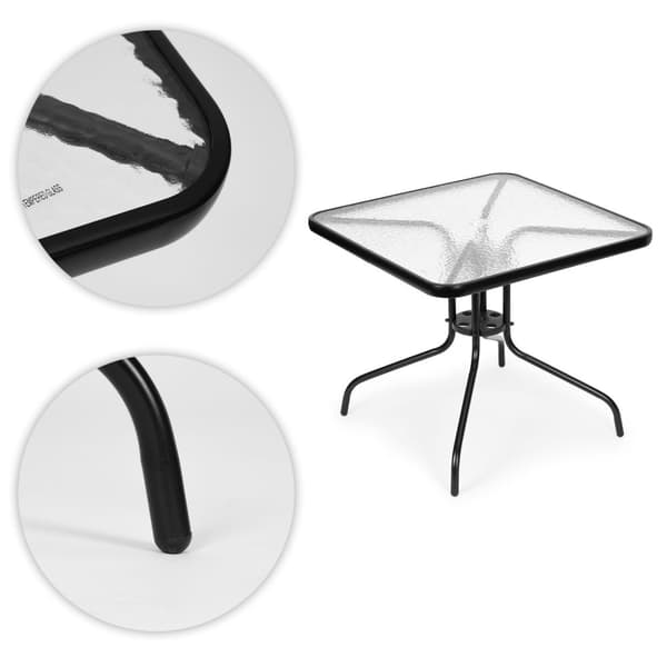 Havebord 80x80 cm, til terrasse, have, balkon, hærdet glas, paraplyhul, MultiGarden