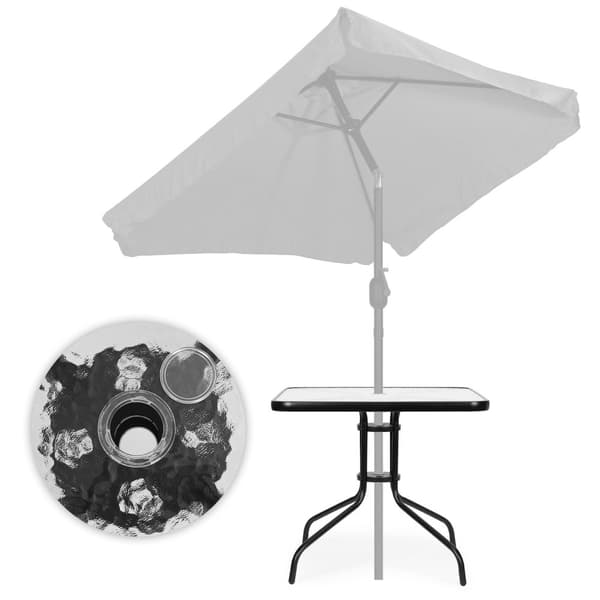 Havebord 80x80 cm, til terrasse, have, balkon, hærdet glas, paraplyhul, MultiGarden