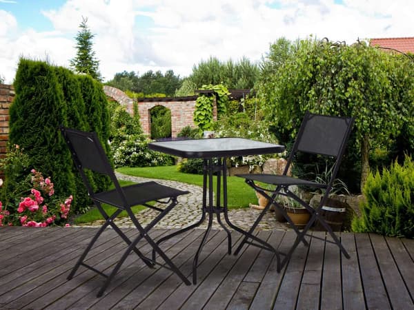 Havebord 80x80 cm, til terrasse, have, balkon, hærdet glas, paraplyhul, MultiGarden