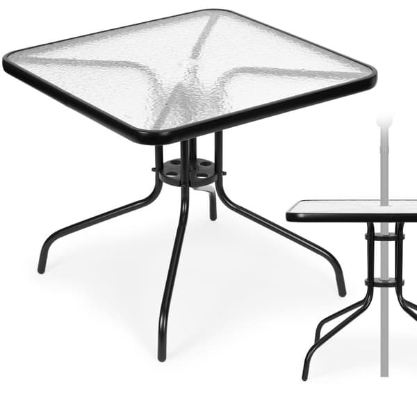 Havebord 80x80 cm, til terrasse, have, balkon, hærdet glas, paraplyhul, MultiGarden