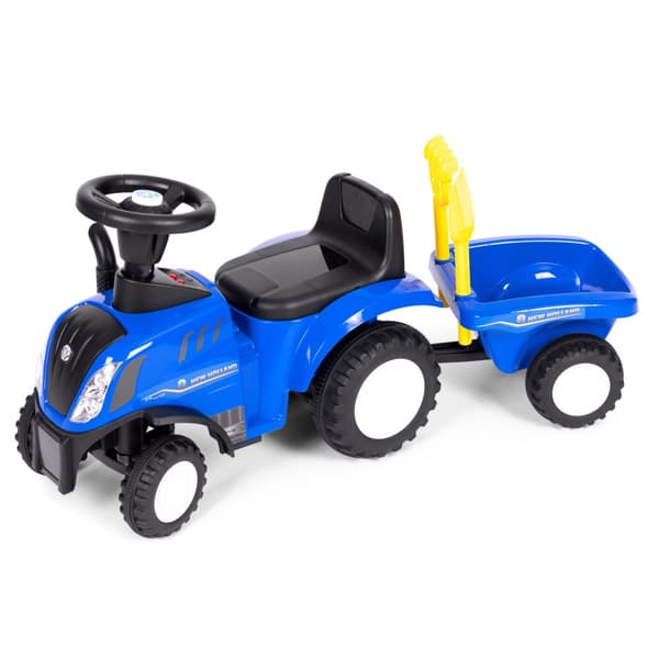 Ride-on traktor med trailer til børn, interaktivt rat, lyde, blå