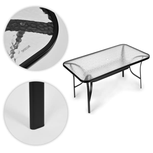 Haveglasbord 120x70 cm, til terrasse og have, hærdet glas, paraplyhul, MultiGarden