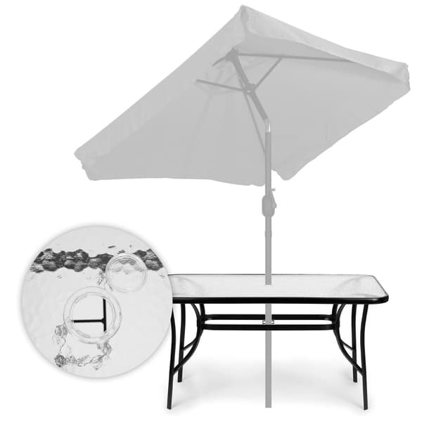 Haveglasbord 120x70 cm, til terrasse og have, hærdet glas, paraplyhul, MultiGarden