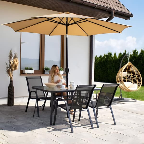 Haveglasbord 120x70 cm, til terrasse og have, hærdet glas, paraplyhul, MultiGarden