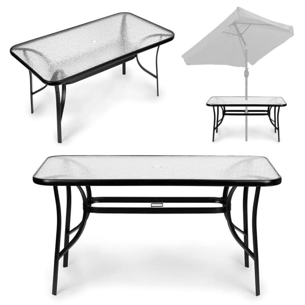 Haveglasbord 120x70 cm, til terrasse og have, hærdet glas, paraplyhul, MultiGarden