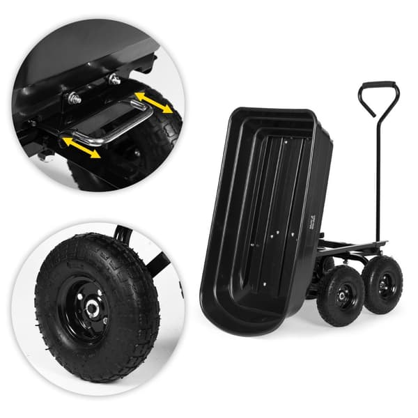 Puutarhakuljetuskärry, kottikärryt, kippiauto, 75L, 200 kg, isot puhallettavat pyörät, MultiGarden