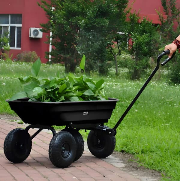 Puutarhakuljetuskärry, kottikärryt, kippiauto, 75L, 200 kg, isot puhallettavat pyörät, MultiGarden