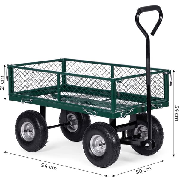 Puutarhakuljetuskärry, 200 kg, avattavat sivupaneelit, suuret puhallettavat pyörät, MultiGarden