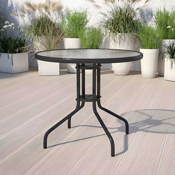 Rundt havebord 80 cm, til terrasse, have, balkon, hærdet glas, paraplyhul, MultiGarden