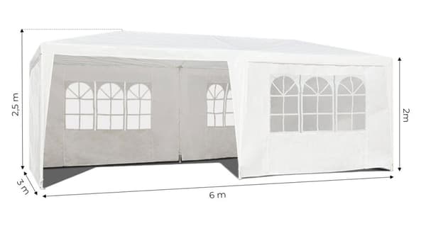 Hage kommersielle paviljongtelt, 3x6 m, 6 vegger, hvit, MultiGarden