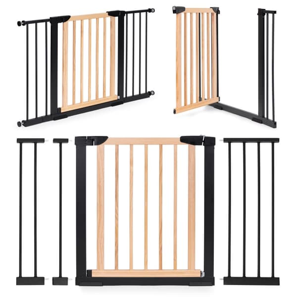 Turvaportti, 74-130 cm, portaisiin ja oviin, metallia ja puuta, lisäpaneelit