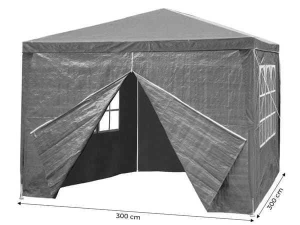 Hage kommersielle paviljongtelt, 3x3 m, 4 vegger, grå, MultiGarden