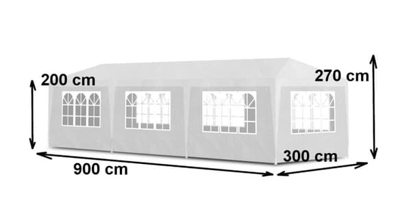 Have erhvervspavillontelt, 3x9 m, 8 vægge, hvid, MultiGarden