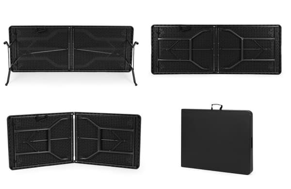 Cateringbord 180 cm, foldbart til kuffert, sort, ModernHome
