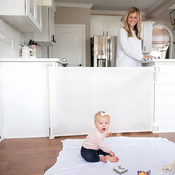 Skyddsgrindens spärrrulle, 150 cm, skyddande för trappor och dörrar, beige, ECOTOYS