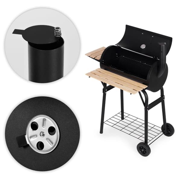Stor hagegrill med termometer, skorstein, 3 hyller, hjul, MultiGarden