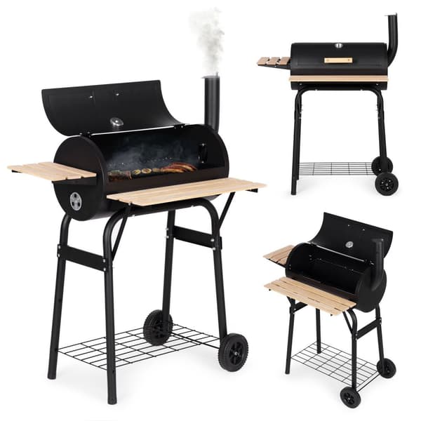 Stor hagegrill med termometer, skorstein, 3 hyller, hjul, MultiGarden