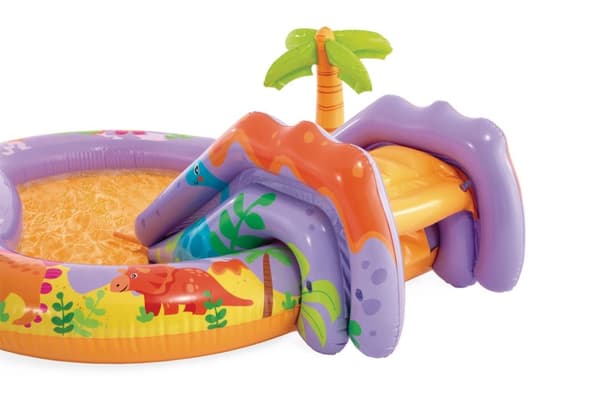 Oppblåsbart basseng for barn vannlekeplass 201x157x69 cm lysbildefontene dinosaur INTEX 56139