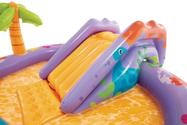 Oppblåsbart basseng for barn vannlekeplass 201x157x69 cm lysbildefontene dinosaur INTEX 56139