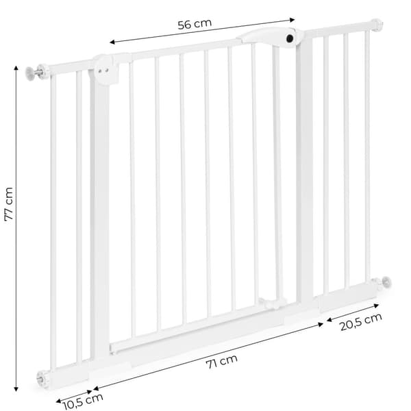 Skyddsgrind, 74-105 cm, för trappor och dörrar, stål, tilläggspaneler, vit, ECOTOYS