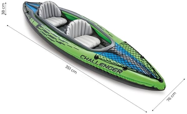 Challenger K2 puhallettava kajakki 2 hengelle, airot, pumppu, kansi, INTEX 68306