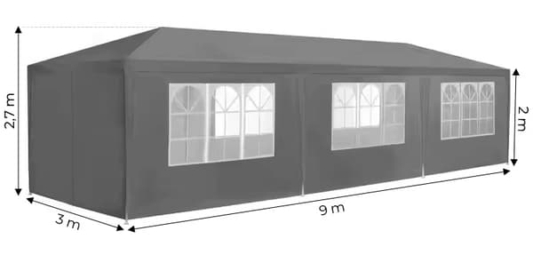 Hage kommersielle paviljongtelt, 3x9 m, 8 vegger, grå, MultiGarden
