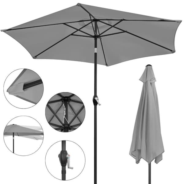Sammenfoldelig havebalkonparasol, justerbar, 210 cm, grå