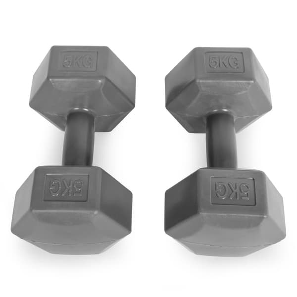 Hex manualer sett 2x5 kg, treningsvekter, fitness belastning, grå, ModernHome