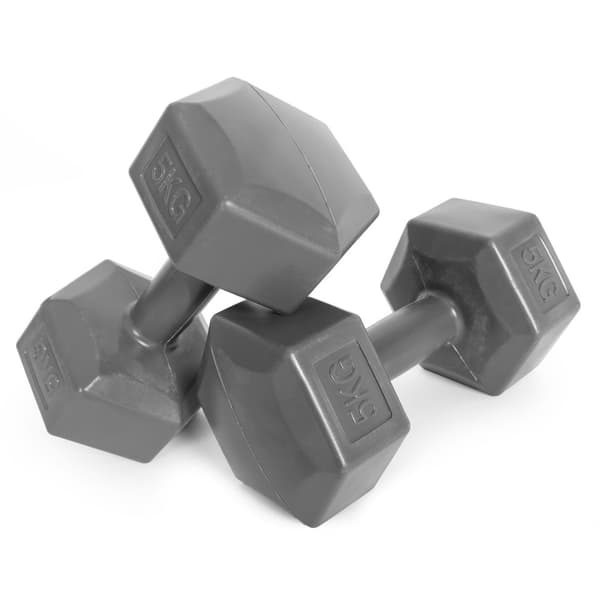 Hex manualer sett 2x5 kg, treningsvekter, fitness belastning, grå, ModernHome
