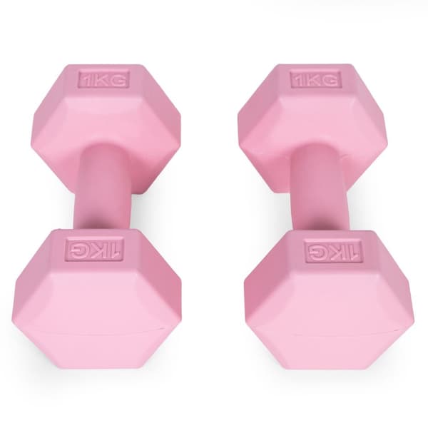 Hex håndvægte sæt 2x1 kg, træningsvægte, fitness belastning, pink, ModernHome