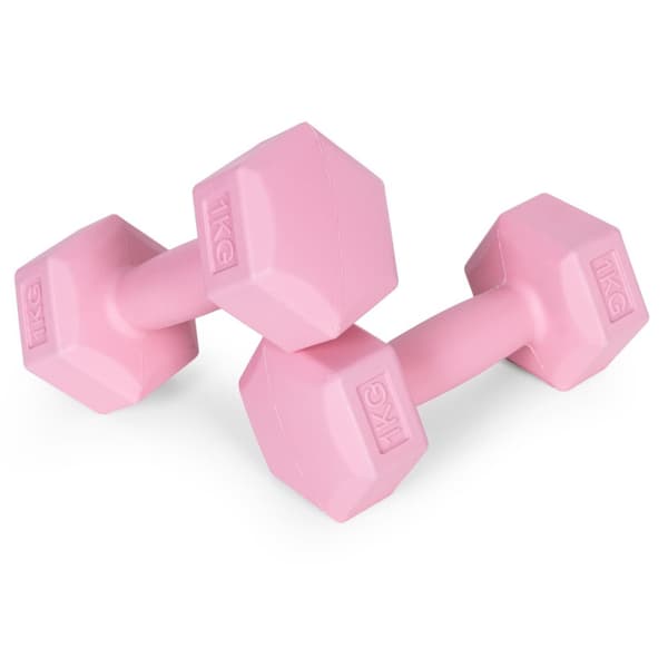 Hex håndvægte sæt 2x1 kg, træningsvægte, fitness belastning, pink, ModernHome