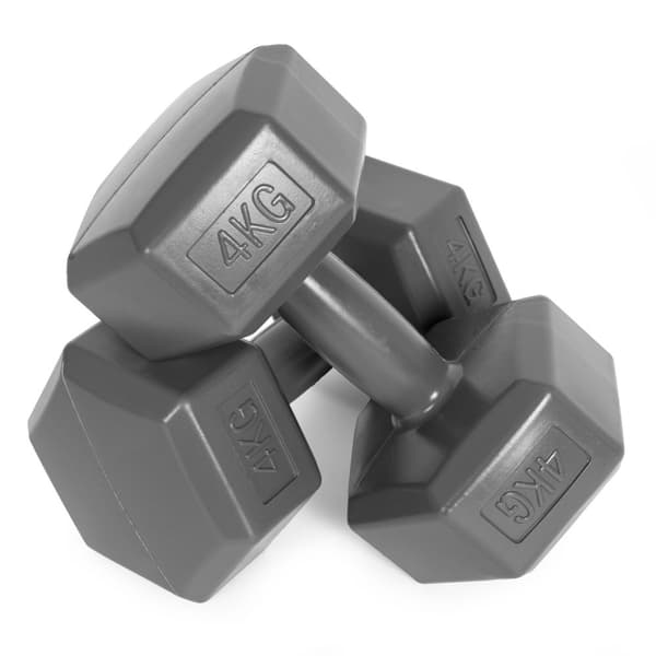 Hex manualer sett 2x4 kg, treningsvekter, fitness belastning, grå, ModernHome
