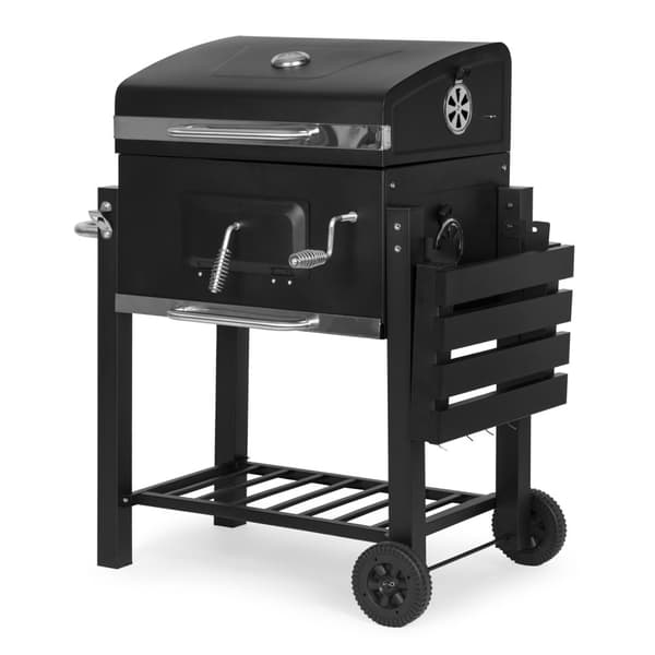 Stor kul havegrill med låg, termometer, hylder, hjul, gratis blæser