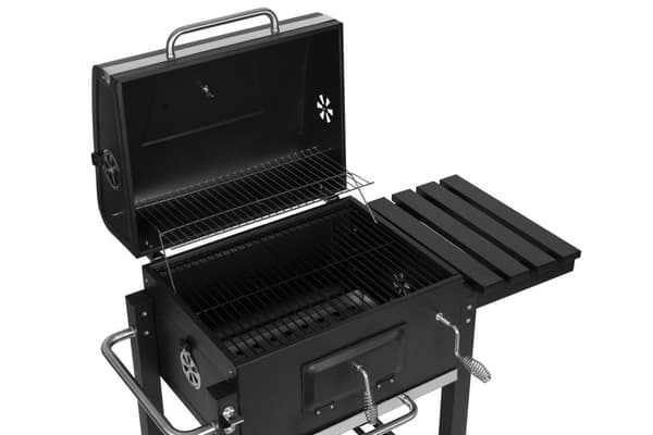 Stor kul havegrill med låg, termometer, hylder, hjul, gratis blæser