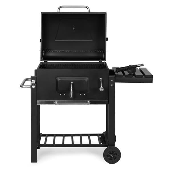 Stor kul havegrill med låg, termometer, hylder, hjul, gratis blæser