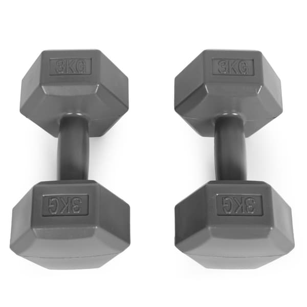 Hex manualer sett 2x3 kg, treningsvekter, fitness belastning, grå, ModernHome