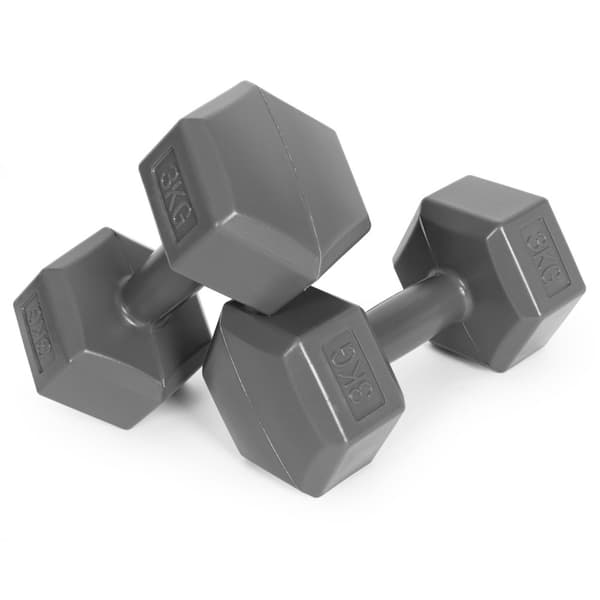 Hex manualer sett 2x3 kg, treningsvekter, fitness belastning, grå, ModernHome