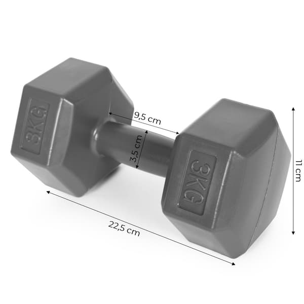 Hex manualer sett 2x3 kg, treningsvekter, fitness belastning, grå, ModernHome