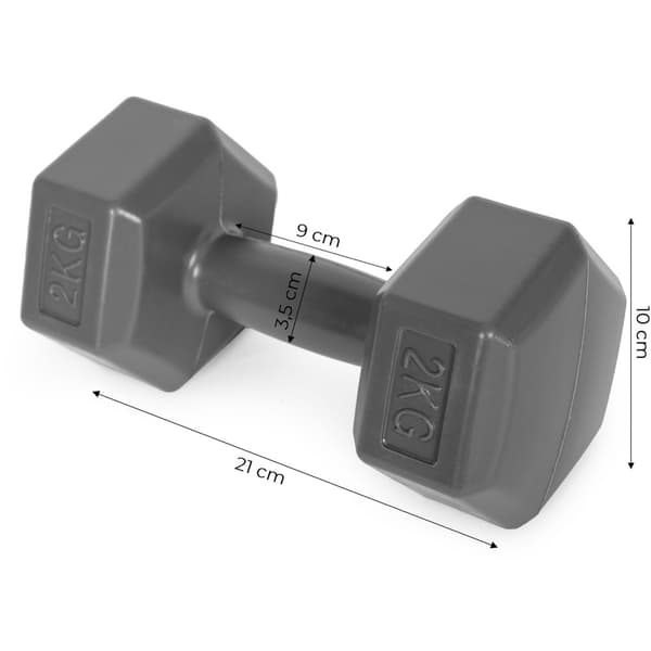 Hex hantlar set 2x2 kg, träningsvikter, konditionsbelastning, grå, ModernHome
