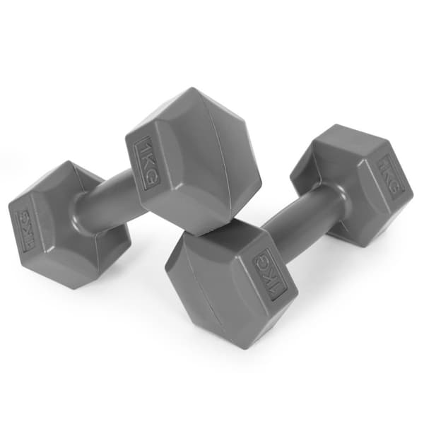 Hex manualer sett 2x1 kg, treningsvekter, fitness belastning, grå, ModernHome
