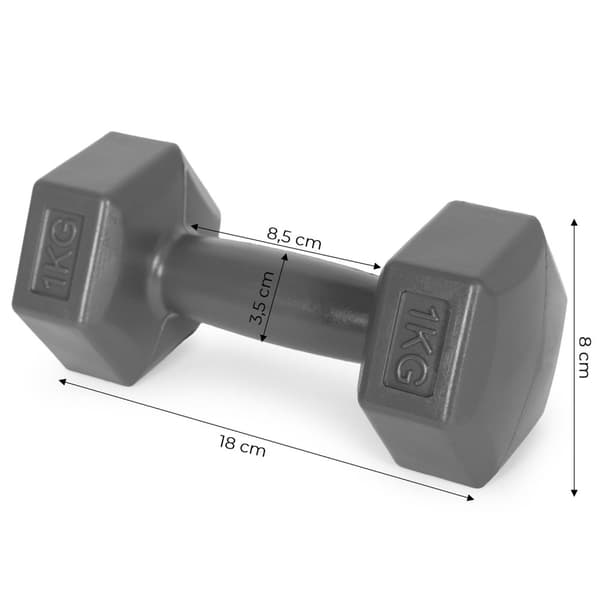Hex manualer sett 2x1 kg, treningsvekter, fitness belastning, grå, ModernHome