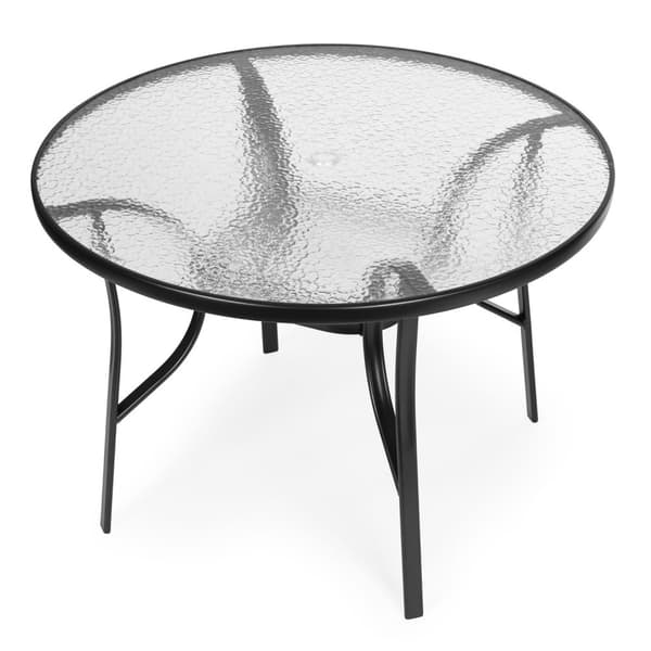 Rundt hagebord 80 cm, for terrasse, hage, balkong, herdet glass, paraplyhull, MultiGarden