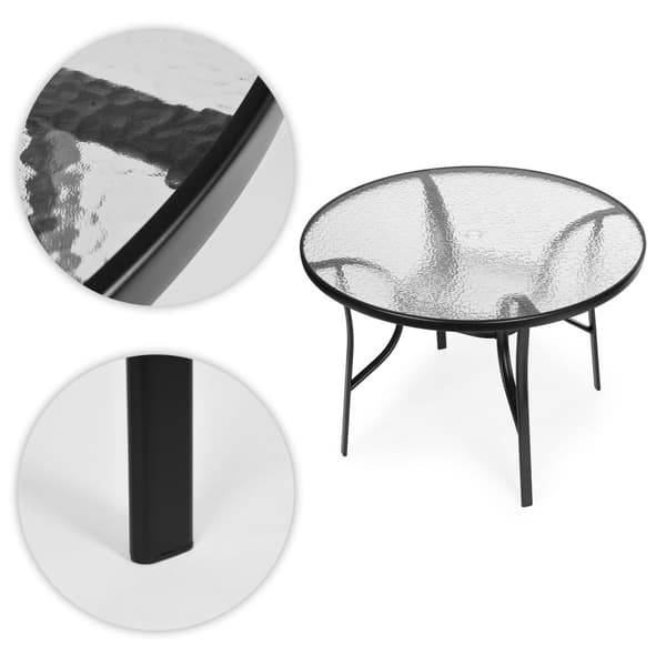 Rundt hagebord 80 cm, for terrasse, hage, balkong, herdet glass, paraplyhull, MultiGarden