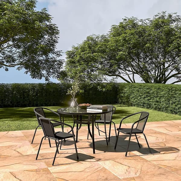Rundt hagebord 80 cm, for terrasse, hage, balkong, herdet glass, paraplyhull, MultiGarden