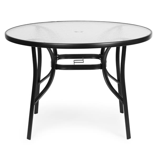 Rundt hagebord 80 cm, for terrasse, hage, balkong, herdet glass, paraplyhull, MultiGarden