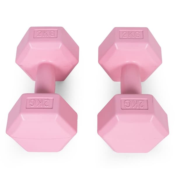 Hex manualer sett 2x2 kg, treningsvekter, fitness belastning, rosa, ModernHome